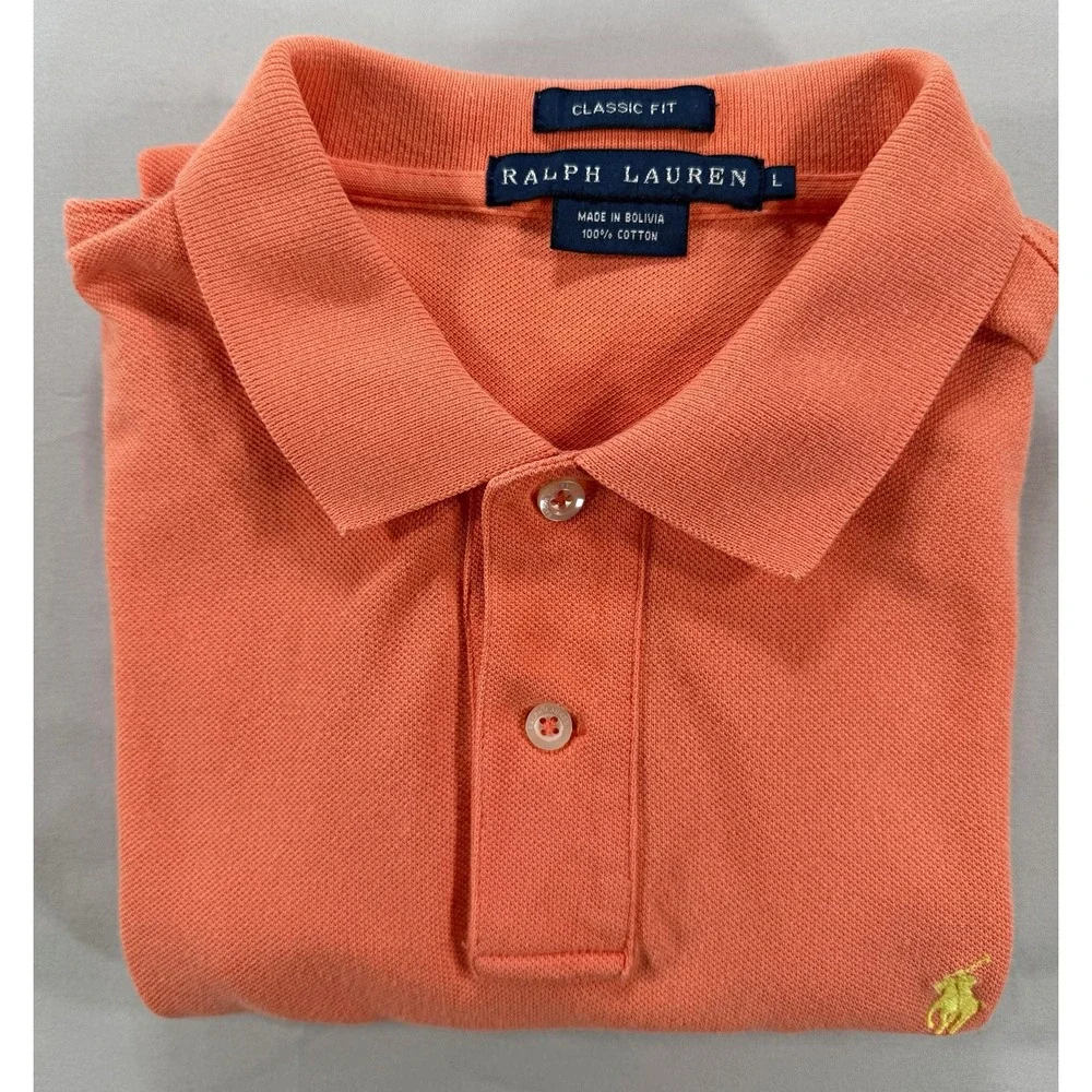 Ralph Lauren Men's L Classic Fit Polo Shirt Orange Short Sleeve Cotton Solid